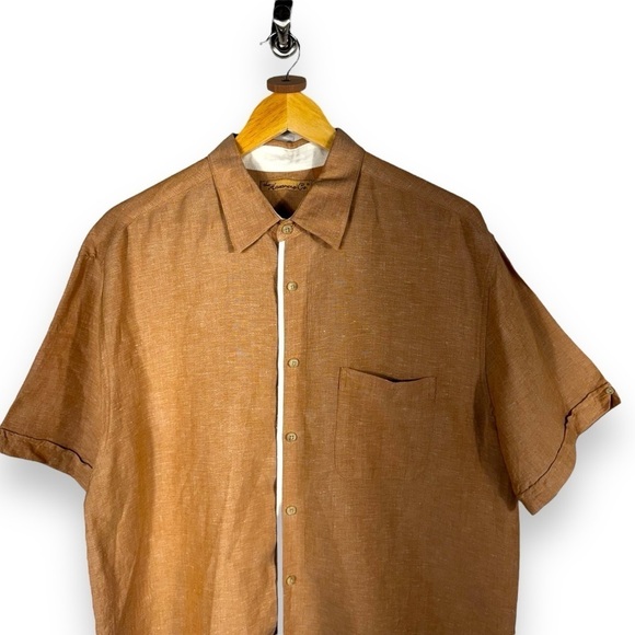 The Havanera Co. Vintage Linen Blend Button Front Casual Shirt, Tan, Size XL - Picture 2 of 10